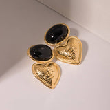 BLACK ONYX HAMMERED LOVE HEART SNAKE EARRINGS_CWAHA0914
