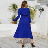 V-Neck Ruffle Pleated Bodycon Dress