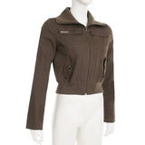 Vintage Cargo Style Zip-Up Lapel Short Jacket