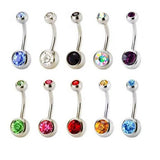 DOUBLE GEM BELLY BUTTON RING STAINLESS STEEL_CWMM9173