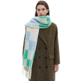 TASSEL CIRCLE YARN CHECKERED SCARF FOR FALL WINTER_CWASC1280