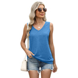 Solid V-Neck Tank Top Loose Sleeveless T-Shirt