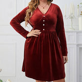DEEP RED V NECK SLIM FIT HIGH WAIST DRESS_CWDSD8476