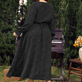 PLUS SIZE POLKA DOT DRESS LOOSE LONG SLEEVE FIT_CWDMD5977