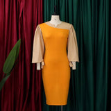 LONG SLEEVED TIE STRAP COLOR BLOCKED DRESS_CWDSD6163