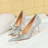 POINTED TOE PEARL RHINESTONE BOW HIGH HEELS_CWSHH0101