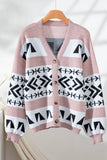 Cwocal00567_Loose Jacquard Contrast Knit Cardigan Sweater