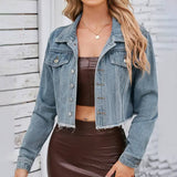 Washed Short Fit Denim Long Sleeved Jacket_Cwjj0095