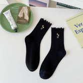NEW ARRIVAL EMBROIDERED TULIP LACE MID CALF SOCKS_CWMS1375