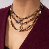 Tiger Eye Heart Pendant Beaded Necklace_Cwmm7547