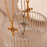 MINIMALIST STEEL BEAD CROSS NECKLACE WITH ZIRCON_CWMM8864