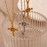 MINIMALIST STEEL BEAD CROSS NECKLACE WITH ZIRCON_CWMM8864