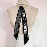 Black White Pearl Silk Scarf Belt_Cwasc04002