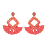 GEOMETRIC DIAMOND SHAPED RICE BEAD TASSEL EARRINGS_CWAJE1043