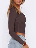 Y2K Sexy Low Cut Kink Bm Long Sleeve Crop Tee