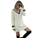Style Pullover V-Neck Mid-Length Sweater Dress