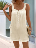 Textured Solid Pocketed Sleeveless Romper