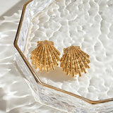 18K GOLD OCEAN STYLE SHELL RIBBED EARRINGS_CWASC1665