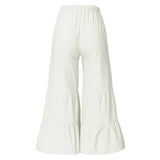 Solid Color Elastic-Waisted Wide-Leg Pants