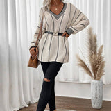 Vertical Pattern Casual Loose Medium Long Sweater