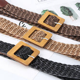Vintage Woven Belt With Square Wooden Buckle_Cwabe0407