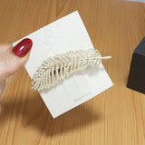 PEARL FEATHER HAIR CLIP GOLD FROG BUCKLE SIDE PIN_CWAHA4704