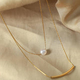 Titanium Steel Necklace With Pearl Pendant