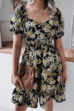 Square Collar Lantern Sleeve Floral Flouncy Dress_Cwdsd2500