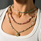 ELEGANT HANDMADE STONE NECKLACE WITH STEEL PENDANT_CWMM8818