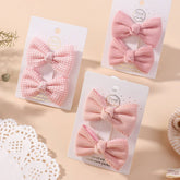 BABY PINK PLAID LACE BOW HAIR CLIP SET_CWAHA6705