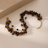 IRREGULAR NATURAL TIGER EYE STONE GOLD BEADBRACELET_CWMM3727