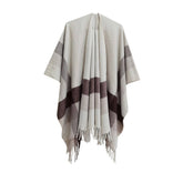 MONOCHROME STRIPED TASSEL WARM SHAWL CLOAK_CWASC0281