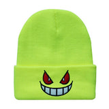 Cwah04354_Embroidered Cartoon Face Knit Beanie Hat