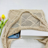 Cwab4575_Solid Knit Hollow Woven Shoulder Tote Bag