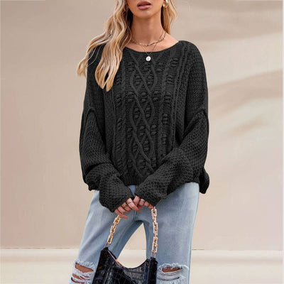 Trendy Round Neck Cable Knit Pullover For Women_Cwoswl07188