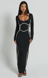 U-Collar Color Matching Receiving Waist Dress