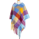 BOUCLE YARN THICK TASSEL COLORFUL PLAID SHAWL_CWASC1208