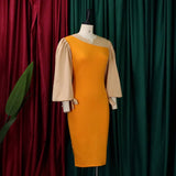 LONG SLEEVED TIE STRAP COLOR BLOCKED DRESS_CWDSD6163