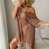 FRINGED CUTOUT BIKINI BEACH SWIMSUIT COVER UP_CWMW0672