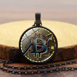 GOLD COIN BITCOIN TIME GEMSTONE PENDANT NECKLACE_CWAJE0704