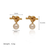 ROPE KNOT GREY PEARL STUD EARRINGS GOLD WHITE_CWAJE5038