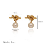 ROPE KNOT GREY PEARL STUD EARRINGS GOLD WHITE_CWAJE5038