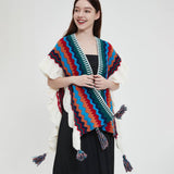 KNIT CAPE SHAWL TRAVEL WRAP FOR FALL WINTER_CWASC0158