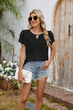 V-Neck Cutout Double-Sleeved Chiffon T-Shirt