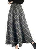 Thickened Retro Checkered Long Skirt