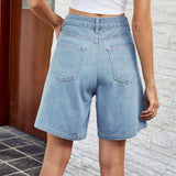 Washed Waist Adjustable Denim Quarter Shorts