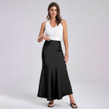 SATIN SKIRT HIGH WAIST STITCHING LONG SKIRT_CWBSS0380