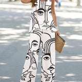 Stylish Crew-Neck Tank Top Wide-Leg Pant Suit