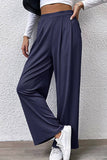 Solid Color Pit Stripe Casual Wide-Leg Pants