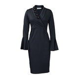 V-Neck Elegant Trumpet Sleeve Slit Hip Dress_Cwdmd3706